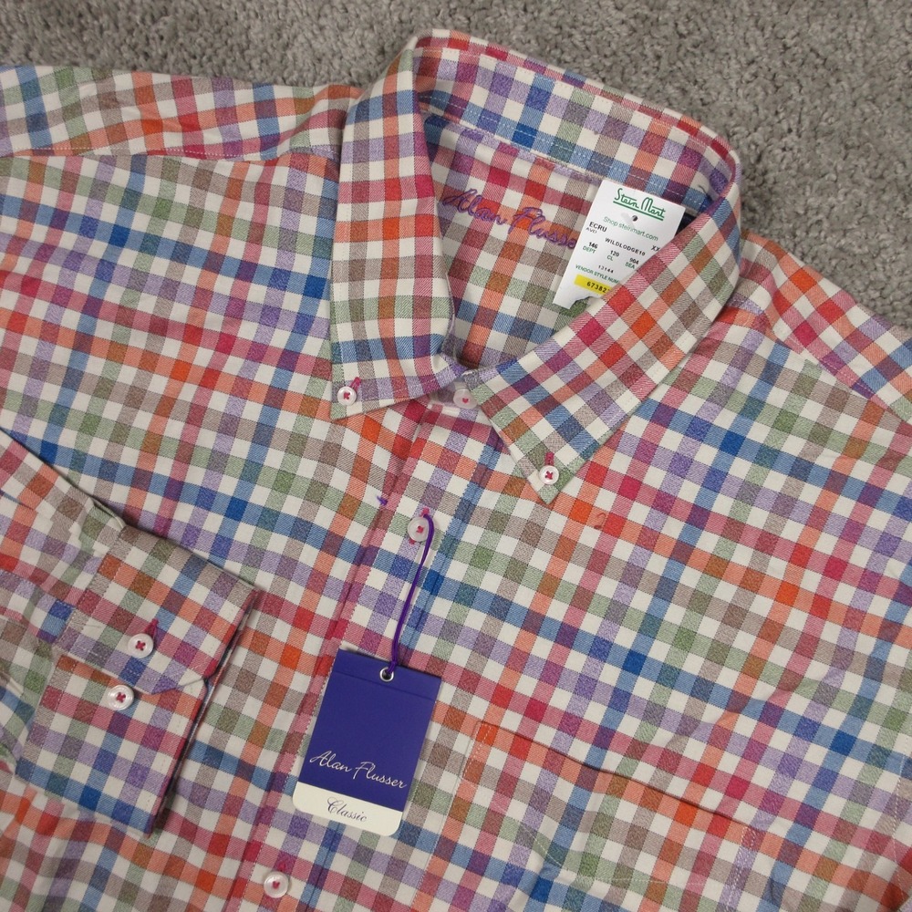 Alan Flusserβ Shirt Mens 2XL Rainbow Gingham Check Twill Wild Lodge Flannel NEW
